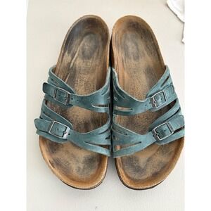 Birkenstock Teal Leather Strappy Cork Footbed Sandals Women's SZ 39 EU 7.5-8 US